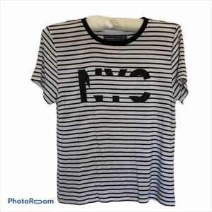 Abercrombie & Fitch NYC Logo Black/White Stripe Top Black Trim at Neck XS